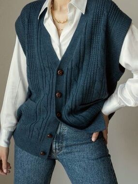 Vintage Arnold Palmer Cable Knit Vest Oversized Size Large Navy